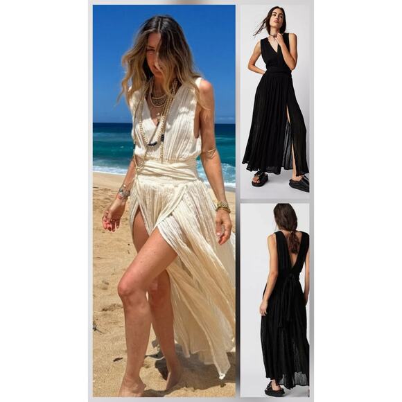 New Free People Jen's Pirate Booty Prism Maxi Dress $209 X-SMALL Black Boho - Picture 1 of 4